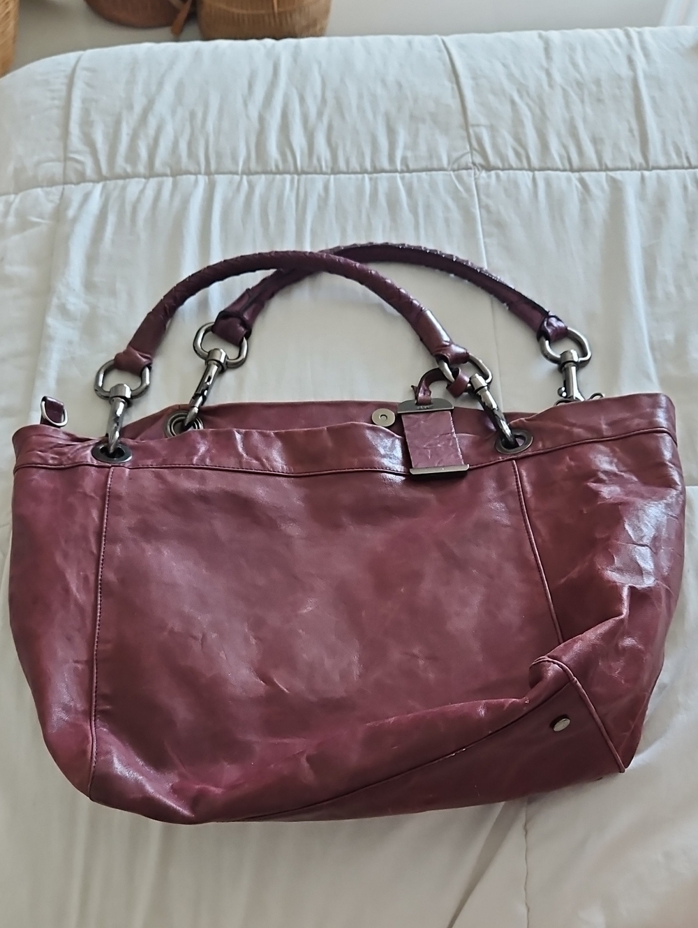Vintage Y2K Abro Women's Mauve/Plum Leather Shoulder Bag with Dual Handles